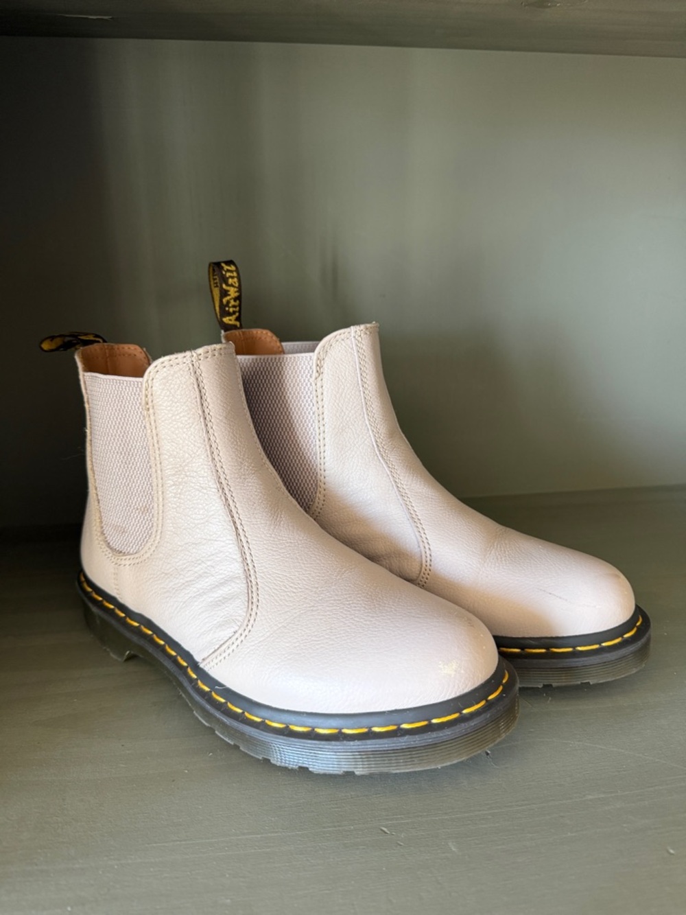 Dr. Martens Cream Leather Chelsea Boots with Yellow Stitching